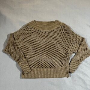 Gold Knit Open Weave Dolman Sleeve Sweater Top‎ Sparkle Indie Boho Rave
